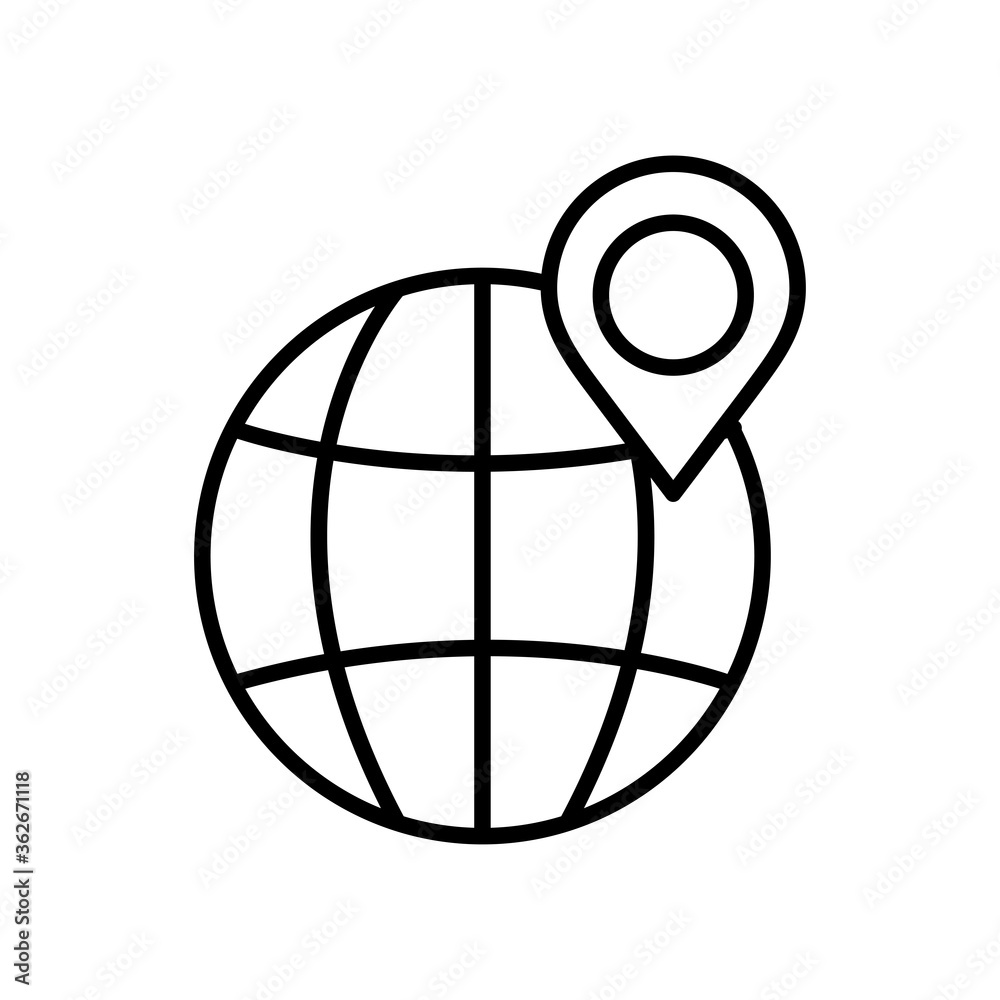 global sphere with location pin icon, line style global sphere with location pin icon, line style
