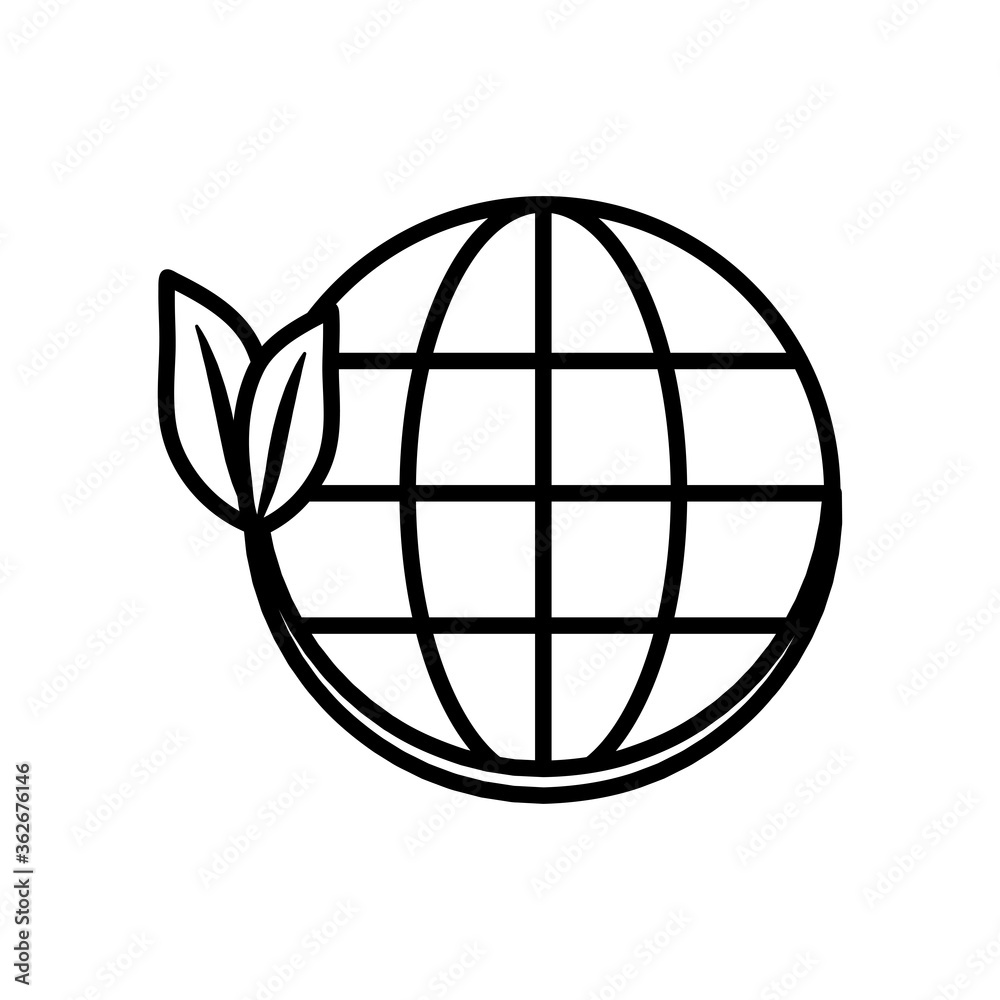 global sphere with leaves icon, line style global sphere with leaves icon, line style