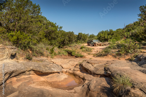 Jeep on a rough terrain in the Palo Duro Canyon