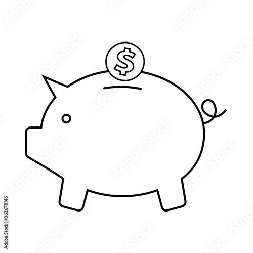 Piggy bank icon with a coin on a white background