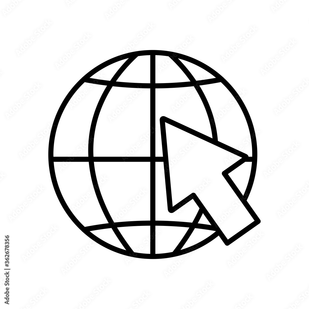 global sphere with cursor arrow icon, line style global sphere with cursor arrow icon, line style