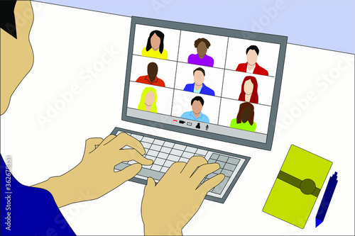 Empresario realizando una videoconferencia desde la comodidad de su hogar, hablando con los colegas de su empresa, trabajando desde su casa