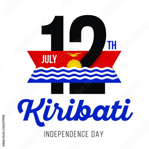 Congratulatory design for July 12, to the Independence Day of the Kiribati and the text with the colors of the flag of the Kiribati. Vector illustration