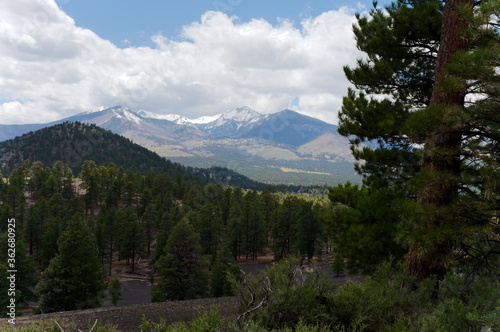 San Francisco Peaks as viewed from the Lowell Crater trail in Sunset Crater Volcano National Monument, Arizona © Keith Allen