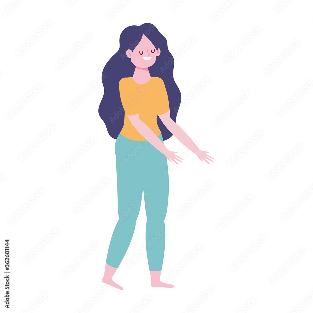 young woman character standing isolated design icon white background young woman character standing isolated design icon white background