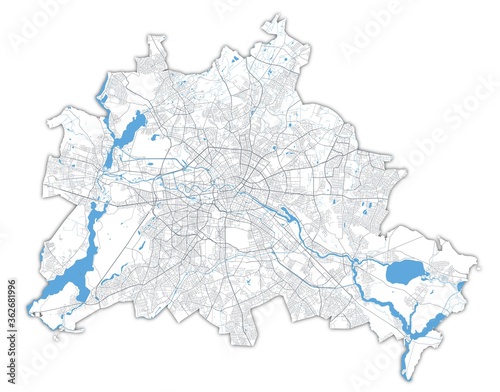 Obraz na płótnie Berlin map. Detailed map of Berlin city poster with streets, water. w salonie