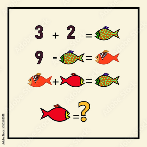 Mathematical riddle. Children funny riddle entertainment. Sheet right answer. Vector activity page and game.