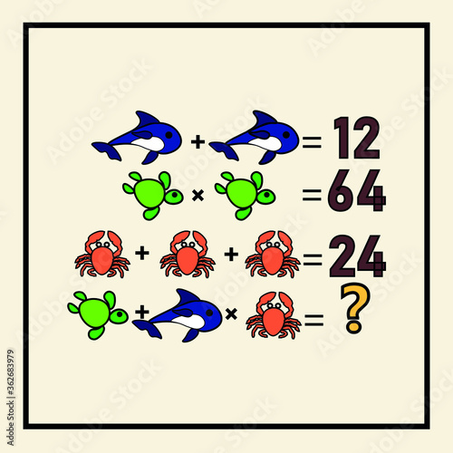 Mathematical riddle. Children funny riddle entertainment. Sheet right answer. Vector activity page and game.