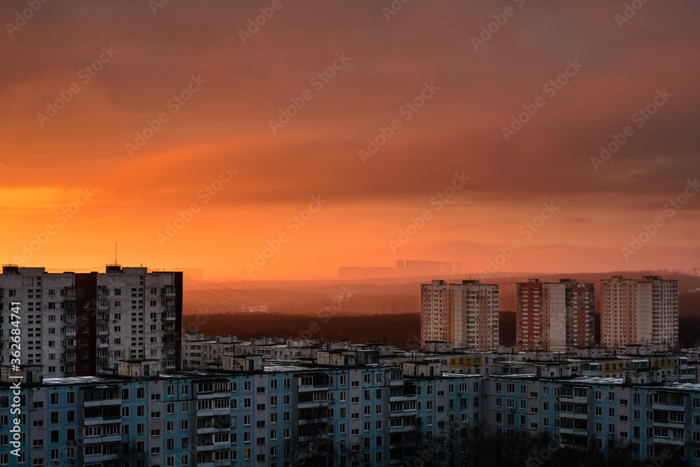 Misty sunrise in Moscow