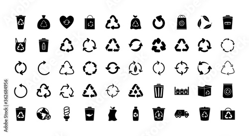 recycle icon set, silhouette style