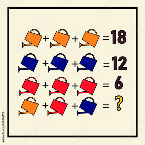 Mathematical rebus. Counting game for preschool children.A riddle for the mind. A riddle with numbers. Vector