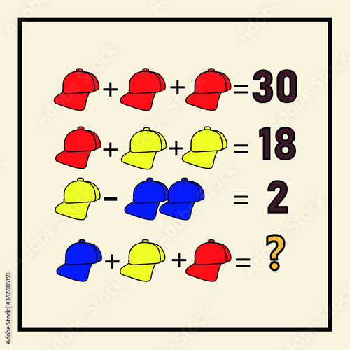 Mathematical rebus. Counting game for preschool children.A riddle for the mind. A riddle with numbers. Vector