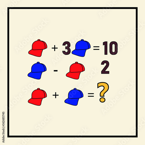 Mathematical rebus. Counting game for preschool children.A riddle for the mind. A riddle with numbers. Vector