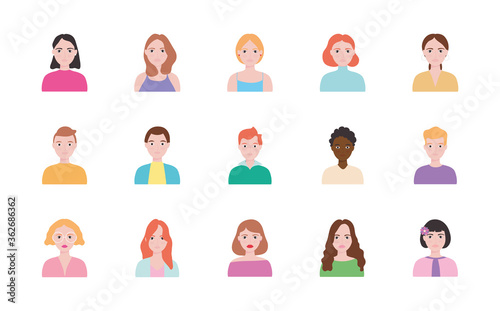 avatar woman and people icon set, flat style