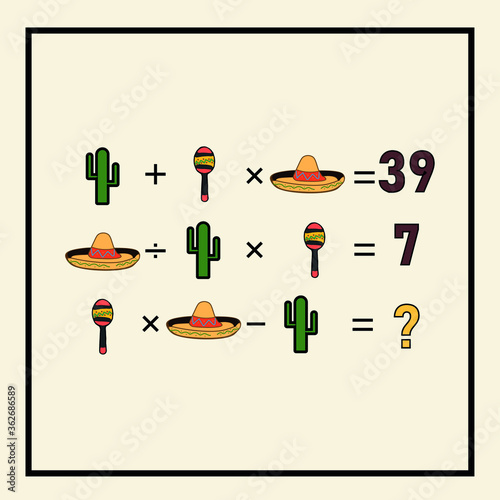 Counting games for kids and adults. Educational math game. Result. Crossword for social networks. Rebus. Riddle for the mind. Riddle with numbers. Vector