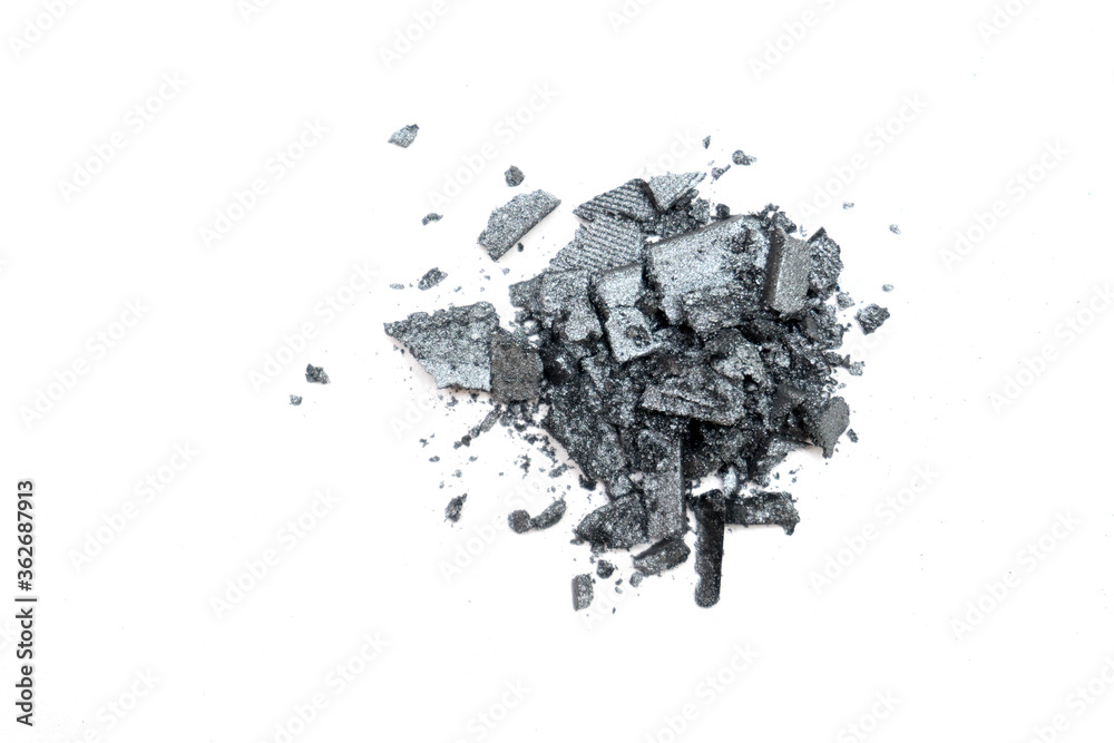 Gray pigment pile powder eye shadow cosmetic on white background