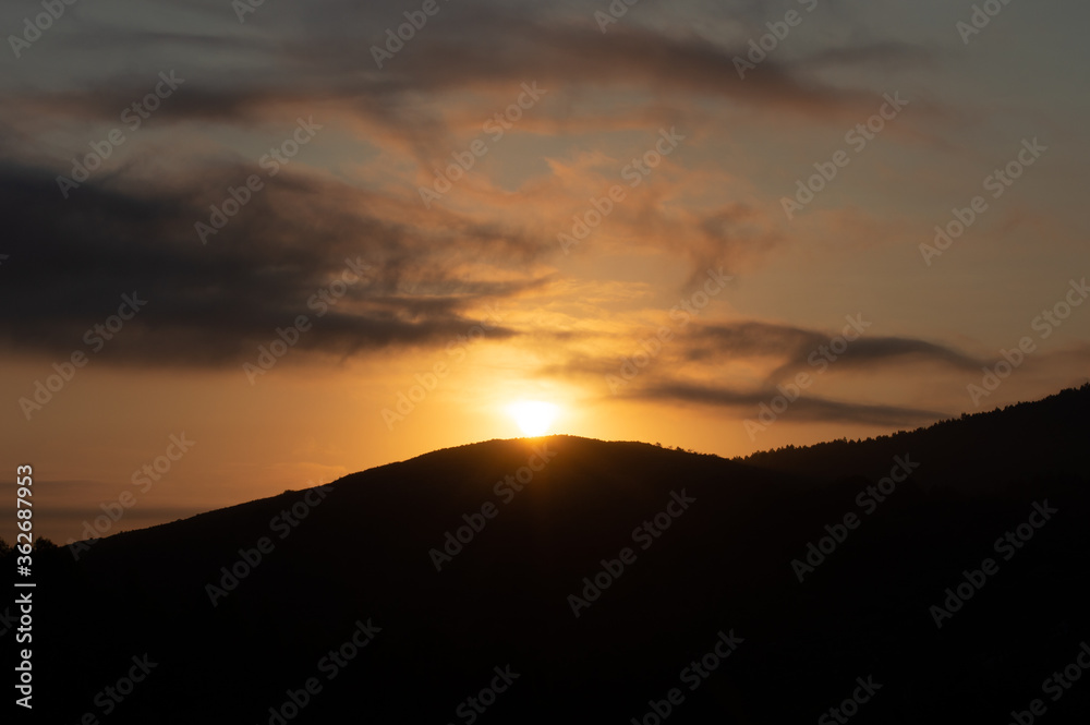 Sun rise over a mountain in Cantabria