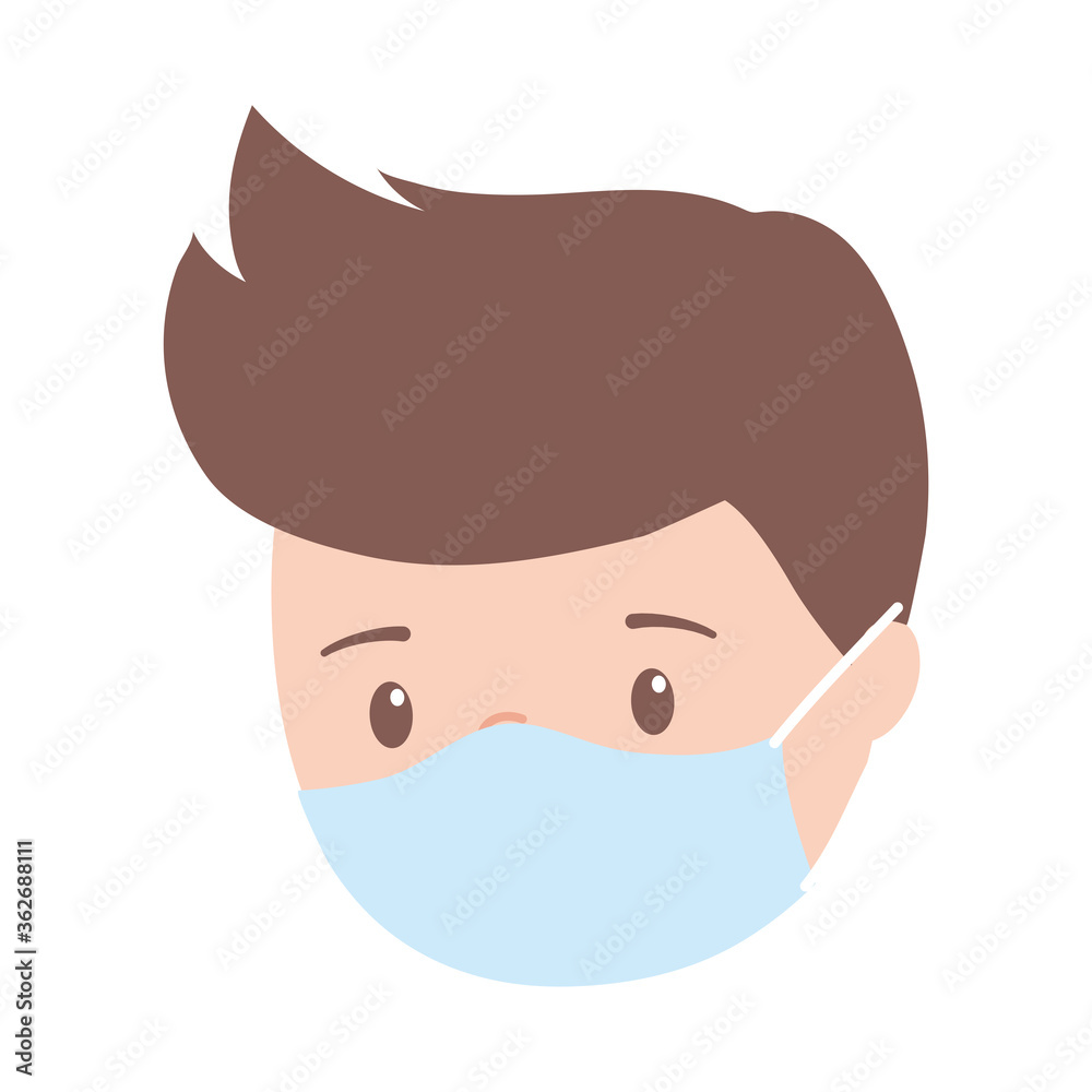 boy with protective mask, prevention covid 19 coronavirus isolated icon design white background