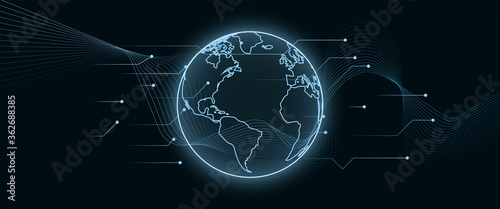 Global artificial intelligence with the connection. Our future technology, machine learning, big data banner, poster, concept, header, cover for website, article, presentation, flyers. Cloud Computing