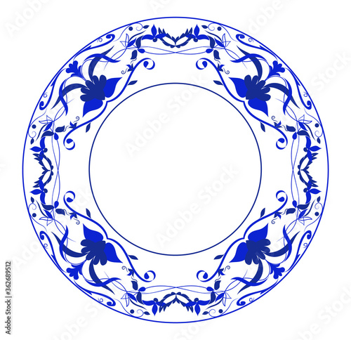 circular blue pattern for decorative plate. vector