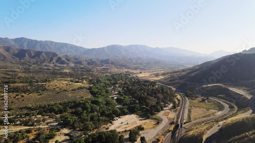 Drone shot of a beautiful desert valley during sunset
