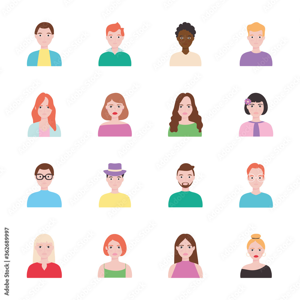 cartoon people and women icon set, flat style cartoon people and women icon set, flat style