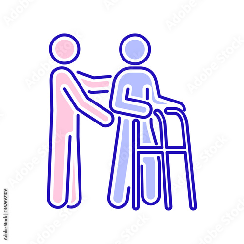 Physiotherapy line color icon. Rehabilitation, therapy concept. Injury treatment. Isolated vector element. Outline pictogram for web page, mobile app, promo.