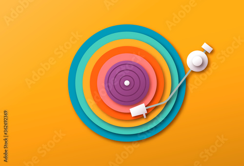 Colorful papercut vinyl music record player