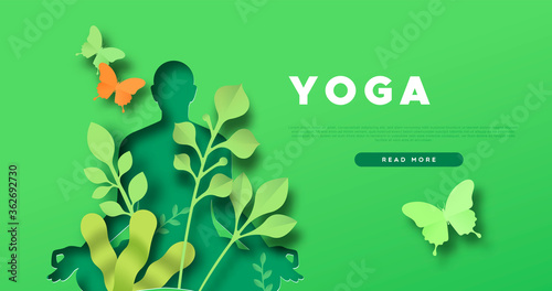 Yoga template of papercut woman in lotus pose