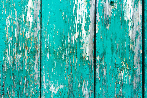 Foto Old rustic painted cracky green, turquoise wooden texture or background