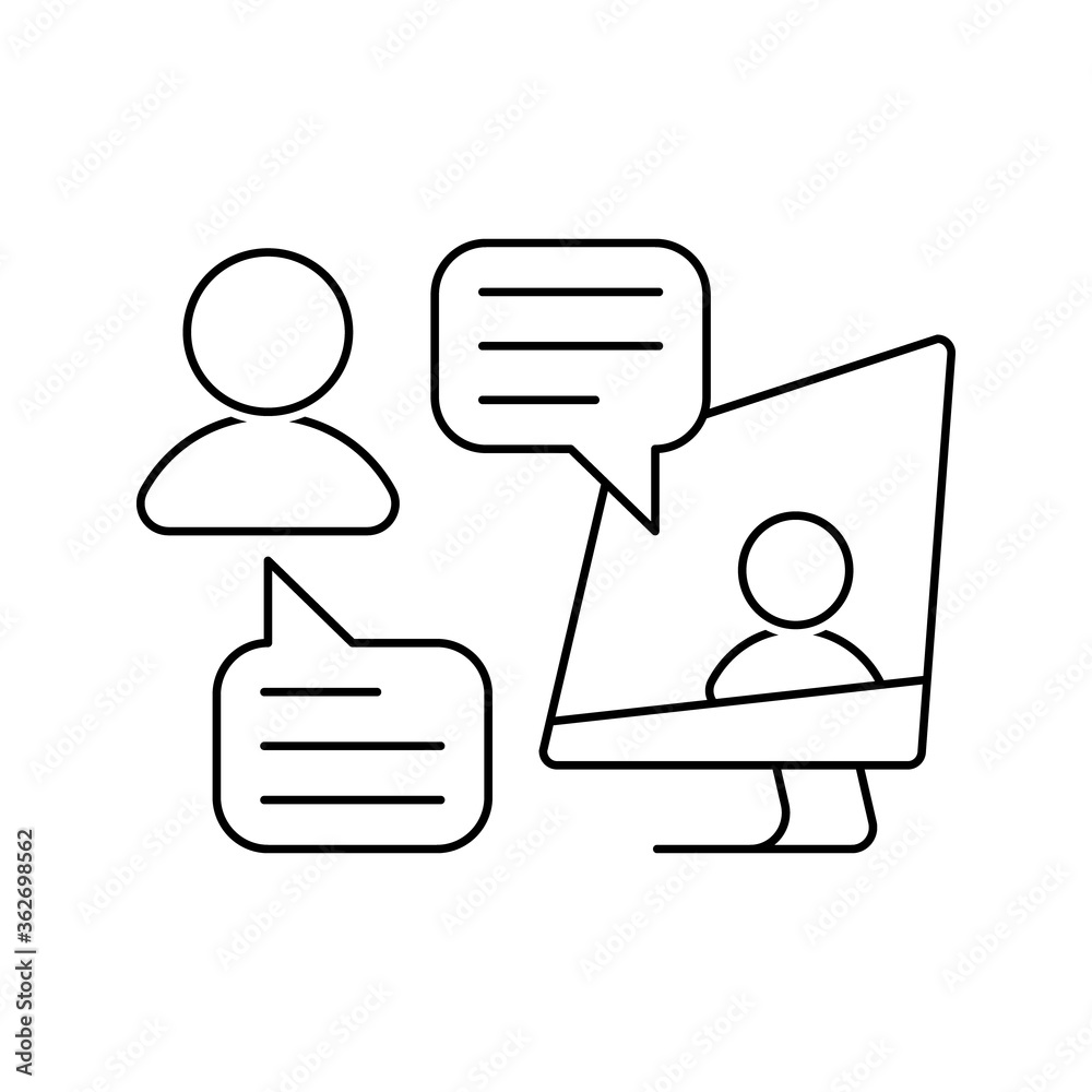 Online chat vector icon. People talking via internet. Video conversation. For freelance, distant work, online courses Online chat vector icon. People talking via internet. Video conversation. For freelance, distant work, online courses