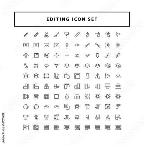 vector of collection editing tool software icons set with outline style design