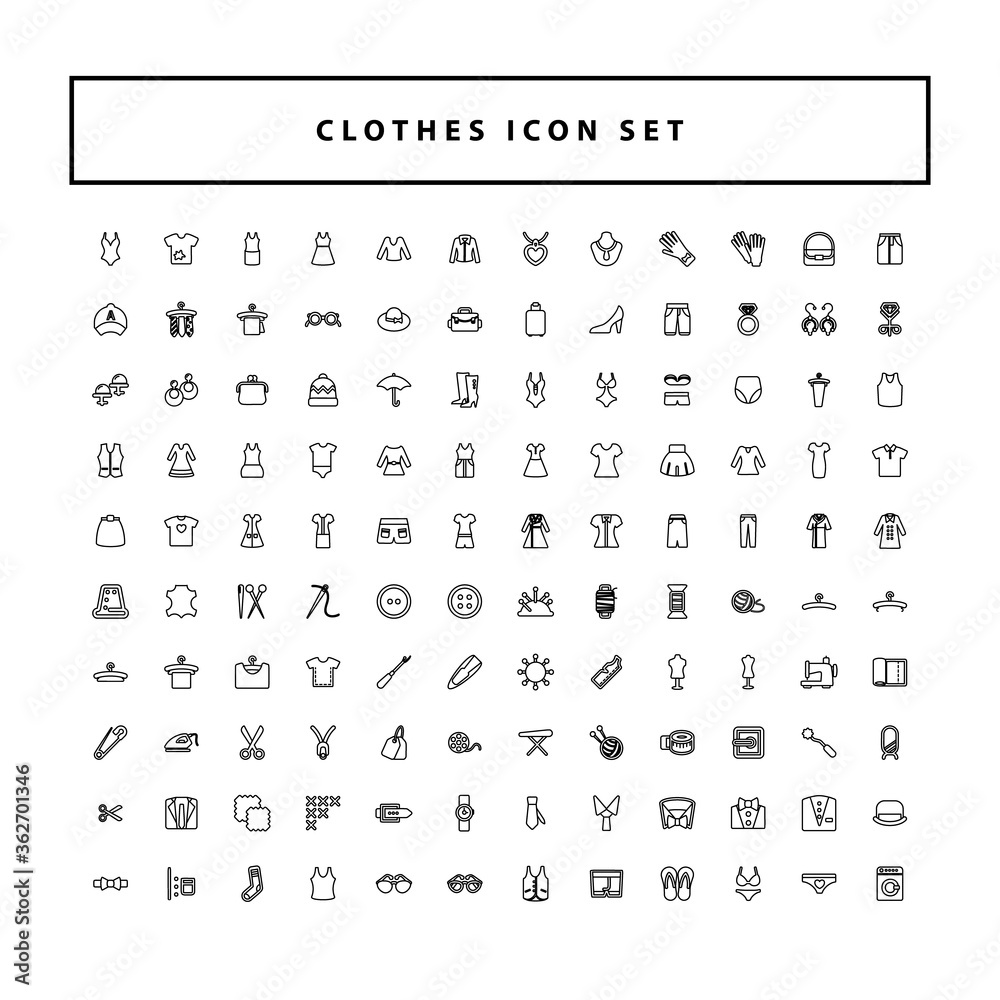 vector of collection clothes fashion icons set with outline style design