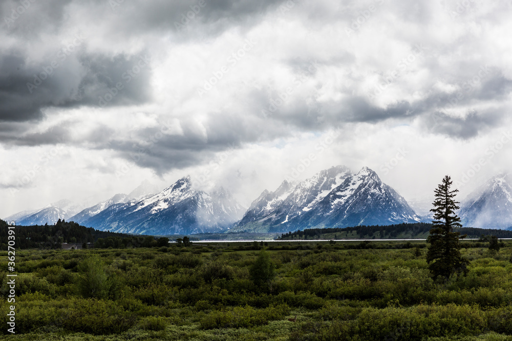 Landscape view of Grand Teton National Park after a thunderstorm (Wyoming).