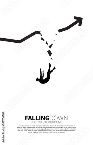silhouette of businessman falling down from broken graph. Concept for fail and accidental business