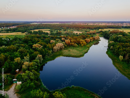 Aerial view of beautiful natural landscape. River Voronezh, Russia