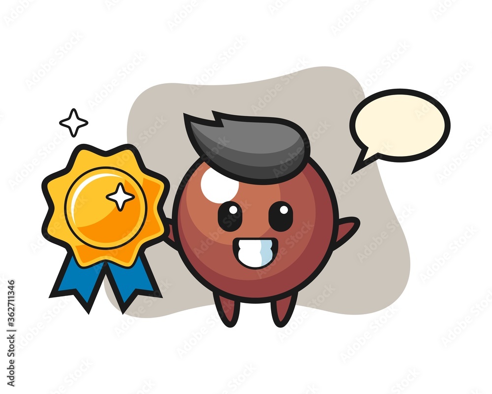 Chocolate ball cartoon holding a golden badge Chocolate ball cartoon holding a golden badge