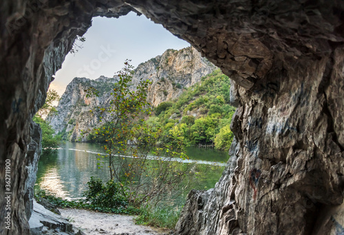 Matka Canyon lake and river,cave entrance,near Skopje,Northern Macedonia.