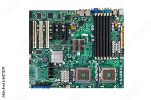 Photography printed circuit motherboard for the server computer workstation, two-processor s