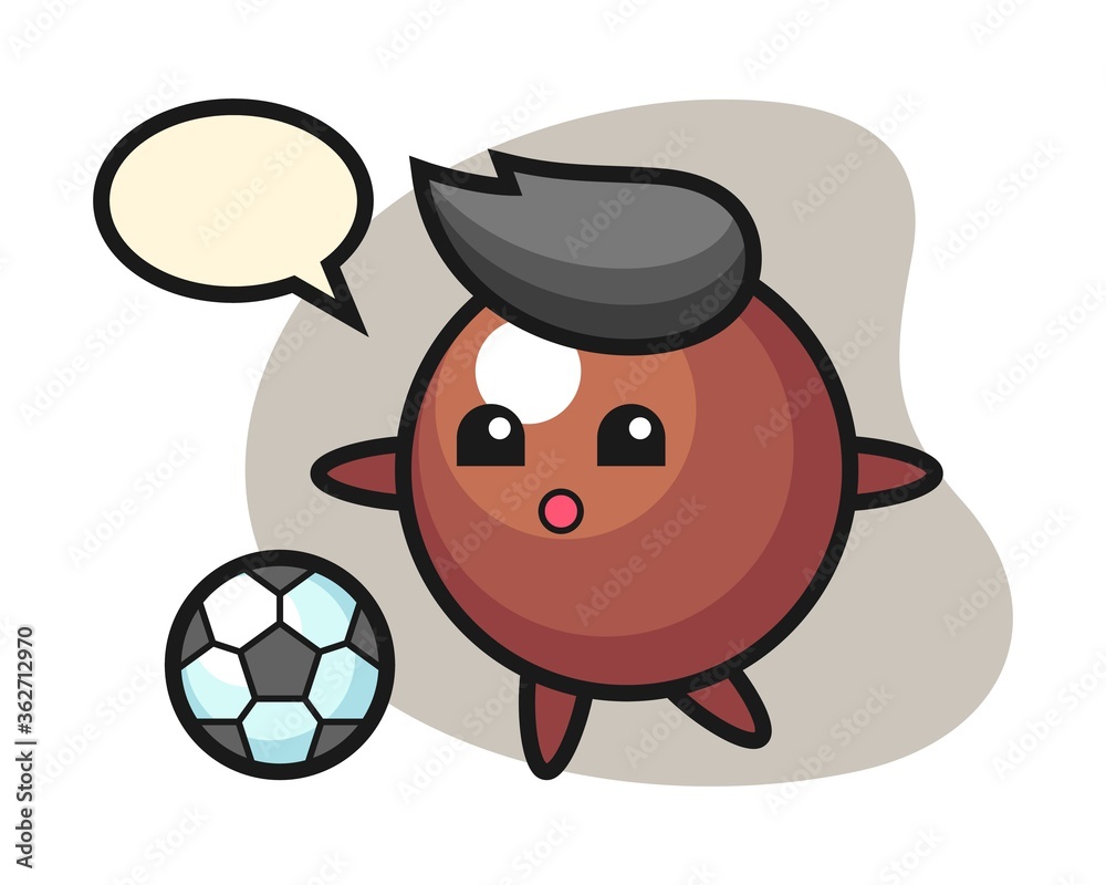 Chocolate ball cartoon is playing soccer