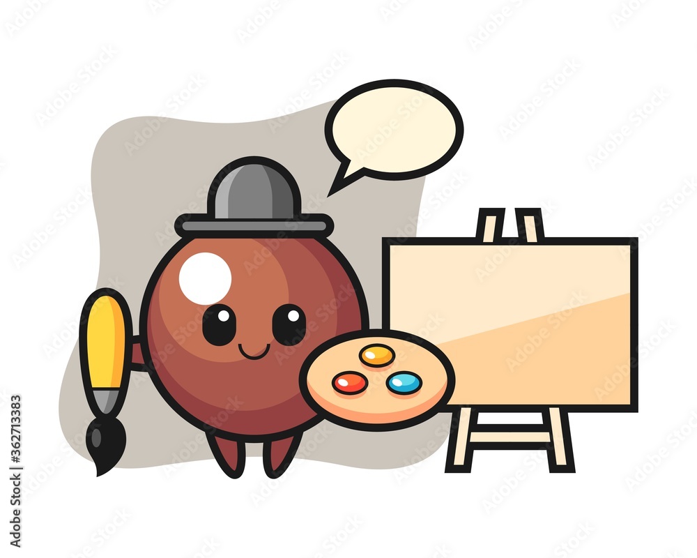 Chocolate ball cartoon as a painter