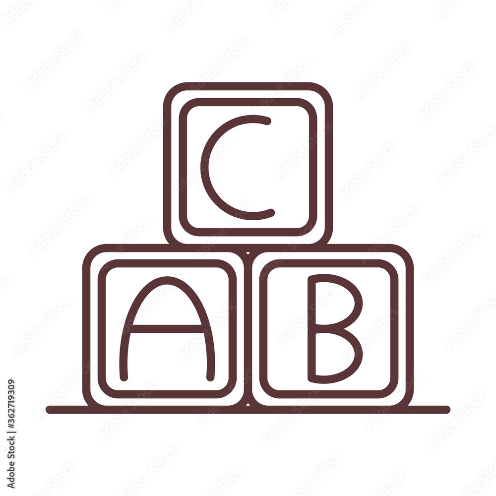Naklejka premium baby alphabet cubes learn toy, object newborn template line design icon