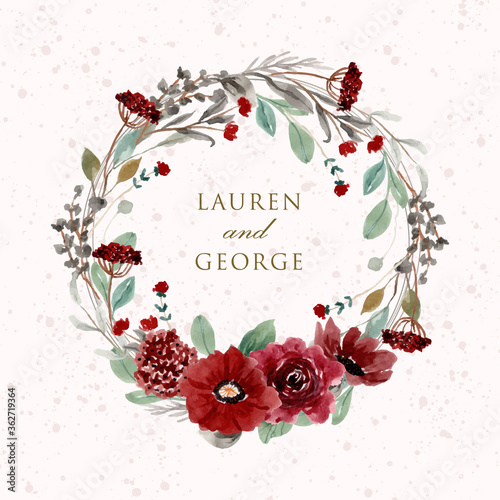 Принти на полотні beautiful red flower watercolor wreath