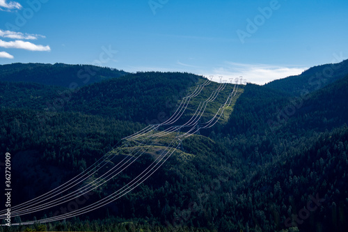 Power‐transmission lines on the mountains close to highway No.5.　BC Canada
