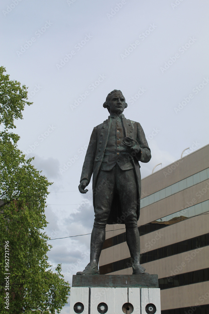 Captain James Cook statue in Resolution Park in Anchorage Alaska