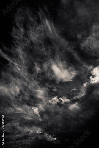 dark stormy sky in sepia black and white