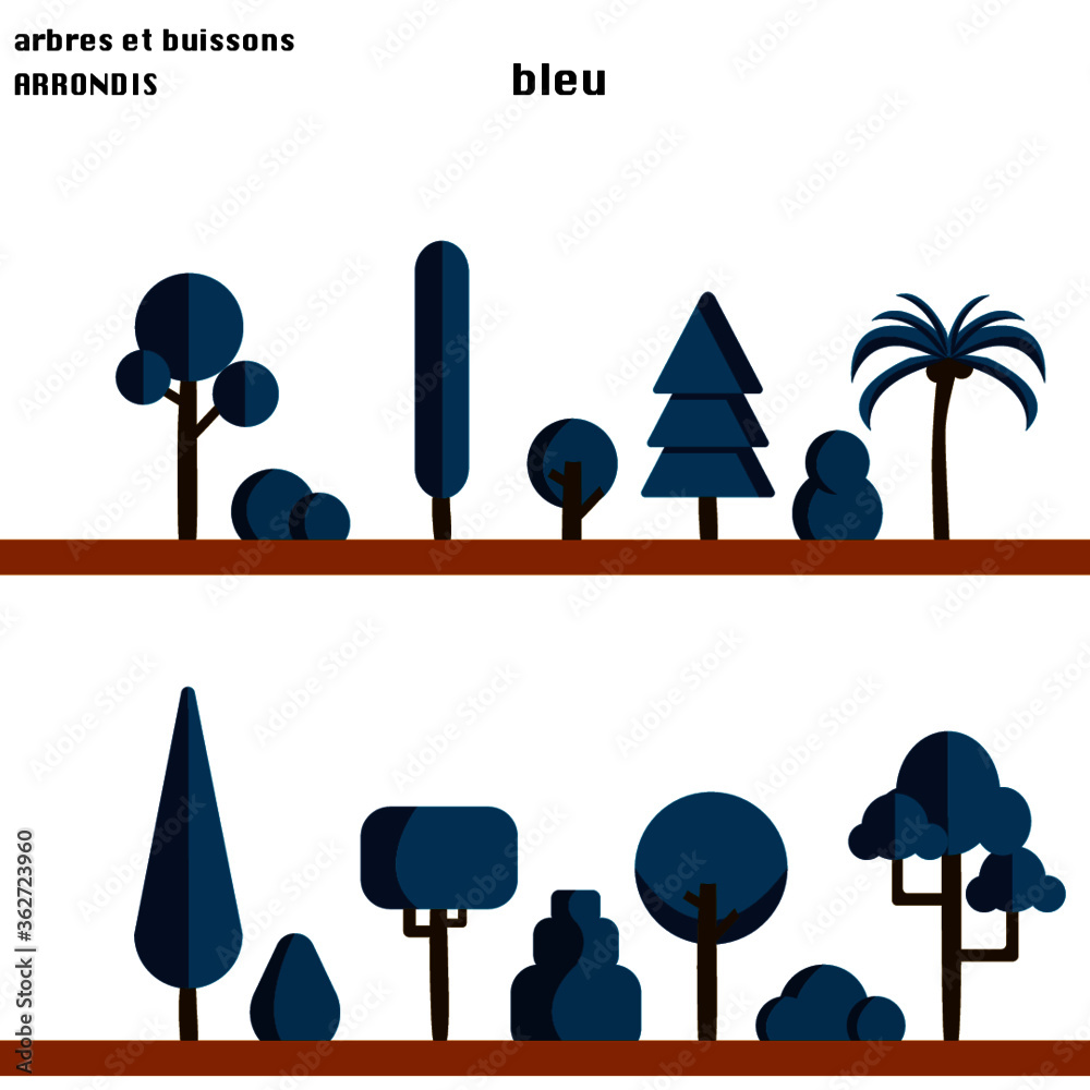 Arbres et buissons de couleur bleu
Style arrondis