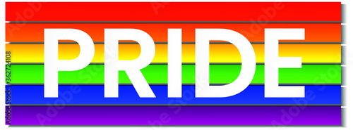 Pride lettering inscription white on rainbow realistic paper cut stripes with shadows background. LGBT rights concept, equality emblem. International Day Against Homophobia, Pride Month symbol