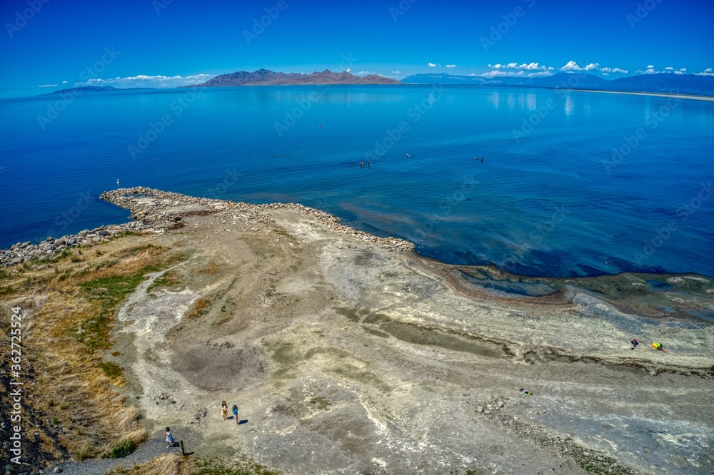 Aerial View of Swimming Beach on the Great Salt Lake, Utah