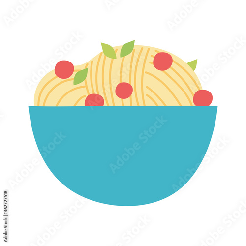 noodles with tomatoes in bowl food isolated design icon white background